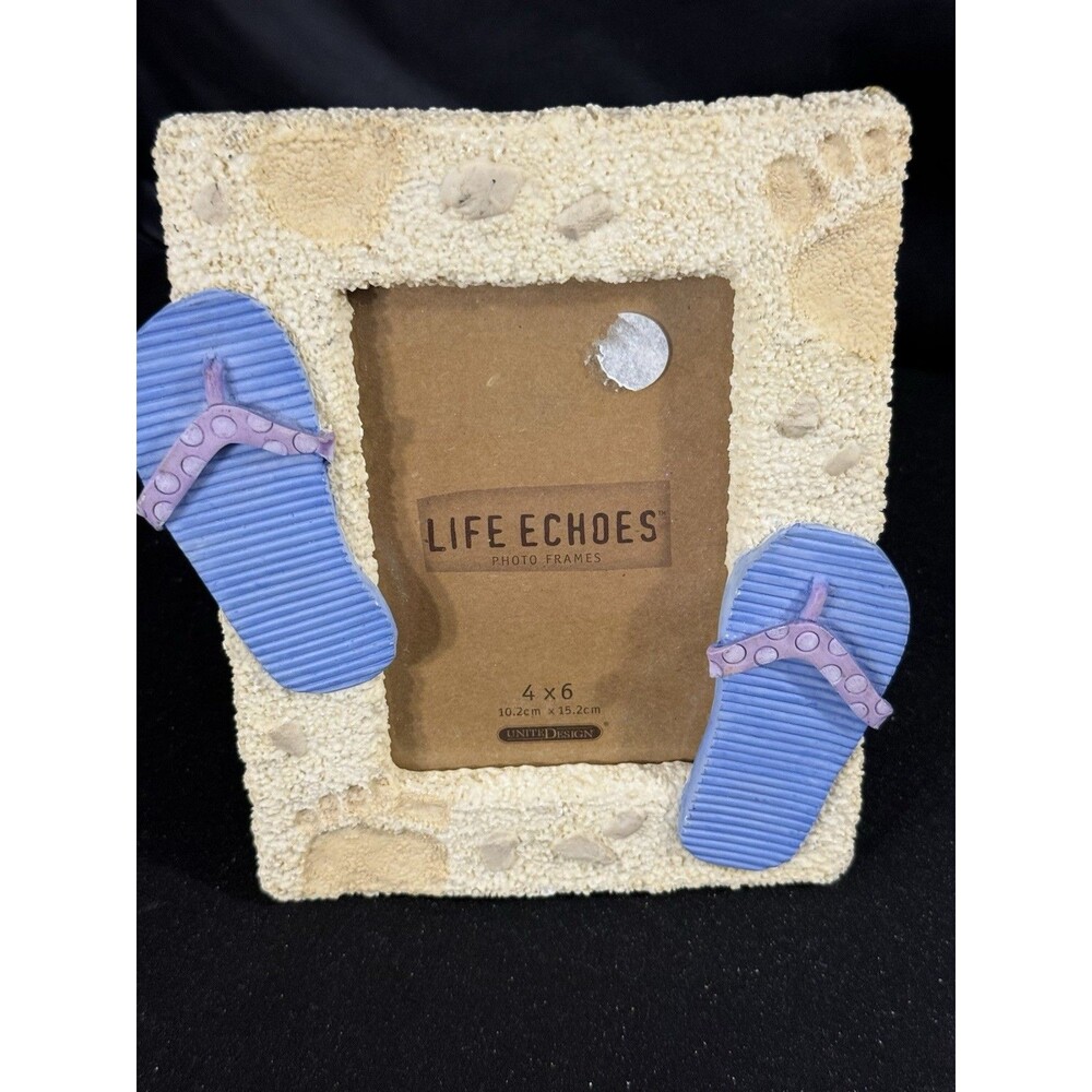 United Designs life Echos Beach Flip Flop Sz4X6 Glass Picture Frame NWT